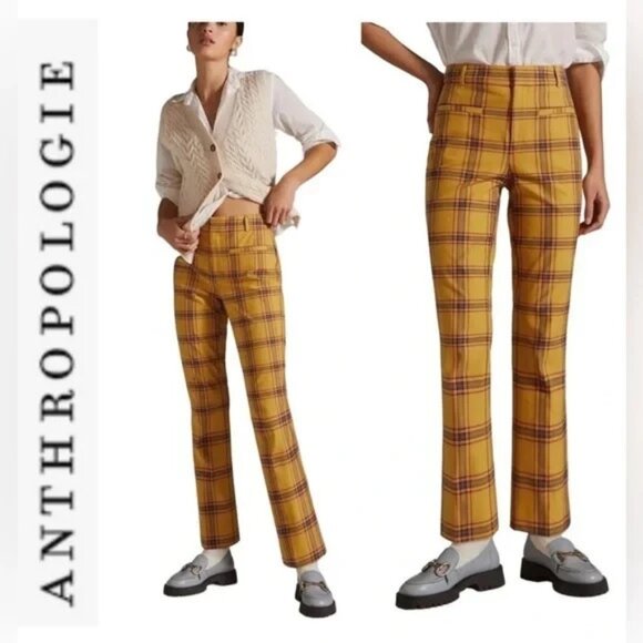 Maeve Pants - Anthropologie Maeve The Essential Slim Kick Flare Plaid Pants Women Size 6